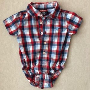 Wrangler plaid button down onesie